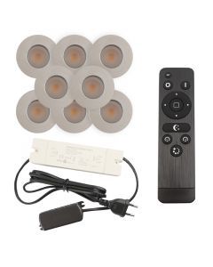 8 krom infälld spotlights uterum Dico, IP65, med anslutningsset och fjärrkontroll