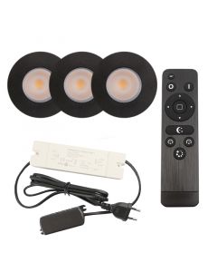 3 svart infälld spotlights uterum Dico, IP65, med anslutningsset och fjärrkontroll