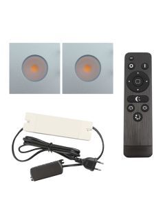 2 fyrkantig krom infälld spotlights uterum Dico, IP65, med anslutningsset och fjärrkontroll