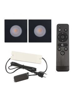 2 fyrkantig svart infälld spotlights uterum Dico, IP65, med anslutningsset och fjärrkontroll
