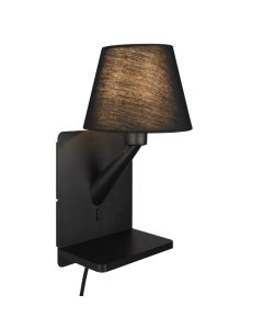 Svart vägglampa tyg, Tahir, med brytare
