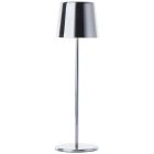 Modern uppladdningsbar utomhusbordslampa nickel, Skander, 4W, varm till kall vit justerbar LED, IP44, med beröringsdimmer