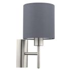 Grå modern vägglampa tyg, Abano, med brytare