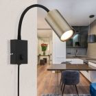 Mässing design stickkontakt vägglampa metall, Roelof, med brytare