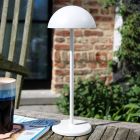 Vit bordslampa utomhus retro, Joy, 1,5W, 3000K LED, IP54, med beröringsdimmer