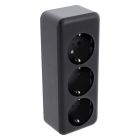 Q-Link utanpåliggande uttag 3-vägs, med barnskydd och skyddskontakt, svart
