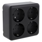 Q-Link utanpåliggande uttag, 4-vägs, med skyddsledare, svart