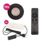 19 svart infälld spotlights uterum Dico, IP65, med anslutningsset och fjärrkontroll