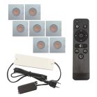 7 fyrkantig krom infälld spotlights uterum Dico, IP65, med anslutningsset och fjärrkontroll