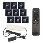 9 vinklingsbar infälld spotlights uterum Rona fyrkantig, IP44, med anslutningsset och fjärrkontroll, svart