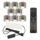 8 rund krom utanpåliggande spotlights uterum Vasso, IP44, med anslutningsset och fjärrkontroll