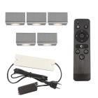 5 fyrkantig krom utanpåliggande spotlight uterum Fredo, IP44, med anslutningsset och fjärrkontroll