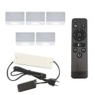 5 fyrkantig vit utanpåliggande spotlight uterum Fredo, IP44, med anslutningsset och fjärrkontroll