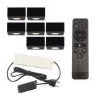 7 fyrkantig svart utanpåliggande spotlight uterum Fredo, IP44, med anslutningsset och fjärrkontroll