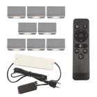 8 fyrkantig krom utanpåliggande spotlight uterum Fredo, IP44, med anslutningsset och fjärrkontroll