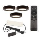 3 runda köksskåpslampor, svart, med anslutningsset och fjärrkontroll