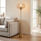 Design golvlampa bärnstensfärgad, Charlois, med brytare