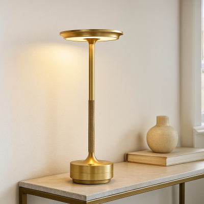 Modern uppladdningsbar bordslampa guld, Arvind, 3W, varm till kall vit justerbar LED, med brytare