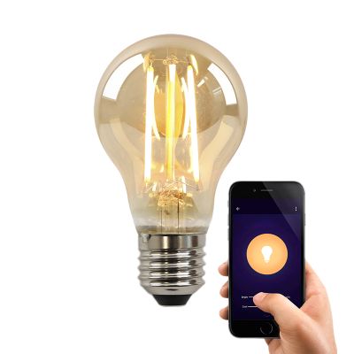 Olucia smart LED lampa E27 Yona, bärnstensfärgad, A60, 5W, dim to warm