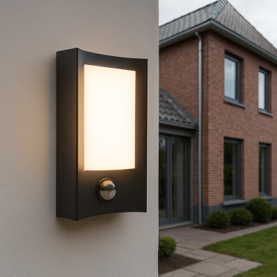 Modern utomhus vägglampa med rörelsesensor svart, Loris, 6W, 3000K LED, IP44