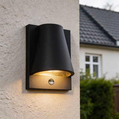Modern utomhus vägglampa med rörelsesensor svart, Luana, IP43