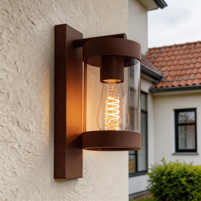 Modern utomhus vägglampa med skymningssensor rostfärgad, Musa, IP44