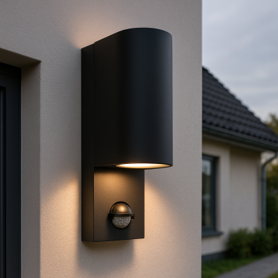 Modern utomhus vägglampa med rörelsesensor svart, Corina, IP54