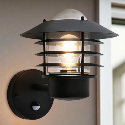 Rostfritt Stål utomhus vägglampa med rörelsesensor svart, Felice, IP44