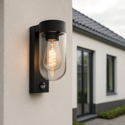 Aluminium utomhus vägglampa med rörelsesensor svart, Bella, IP44