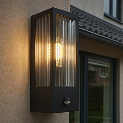 Modern utomhus vägglampa med rörelsesensor svart, Senne, IP44