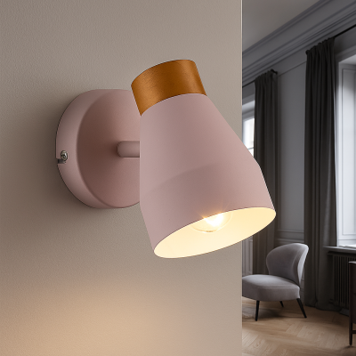 Rustik vägglampa rosa, Freddie, med brytare