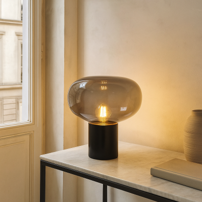 Marmor bordslampa grå, Alan, med brytare