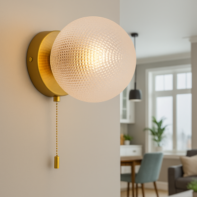 Retro vägglampa transparent, Johnson, med dra i strömbrytaren