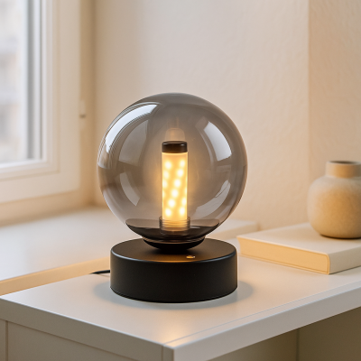 Modern uppladdningsbar bordslampa svart, Theo, 2W, 3000K LED, IP44, 3 stegs dimmer