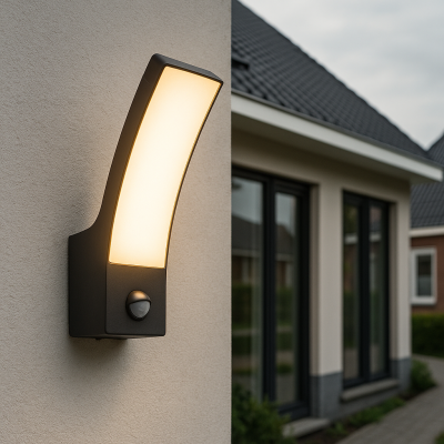 Modern utomhus vägglampa med rörelsesensor svart, Manel, 12W, 3000K LED, IP44