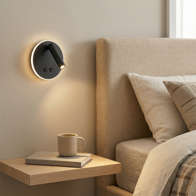 Modern vägglampa svart, Robbie, 10W, 4000K LED, med brytare