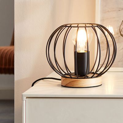 Trä bordslampa svart, Donato, med brytare