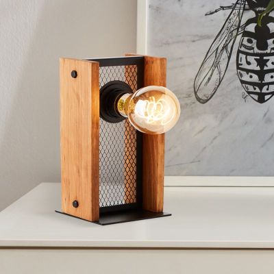 Trä bordslampa brun, Rasha, med brytare