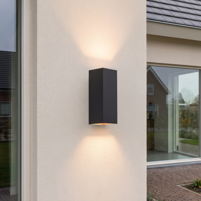 Svart up down vägglampa aluminium, Dion, 8W, 3000K LED, IP54