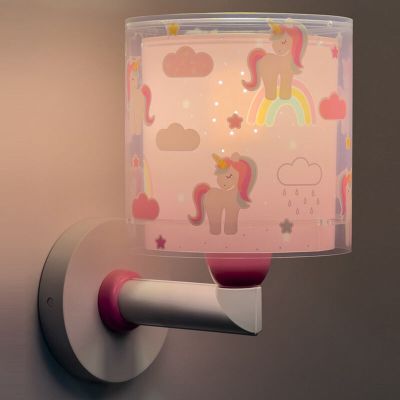 Rosa vägglampa barn plast, Unicorn