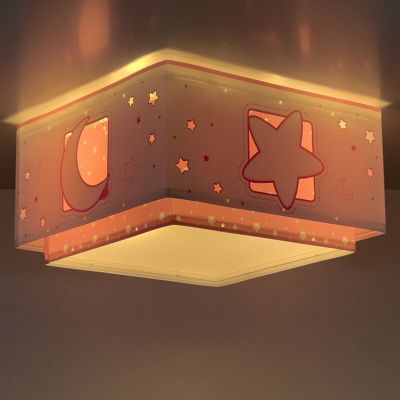 Rosa taklampa barn plast, Moon and stars