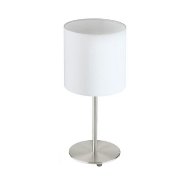 Vit modern bordslampa tyg, Abano, med brytare