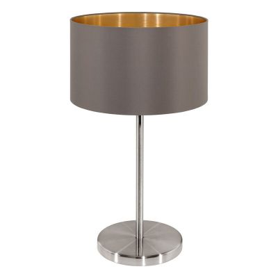 Brun modern bordslampa tyg, Terme, med brytare