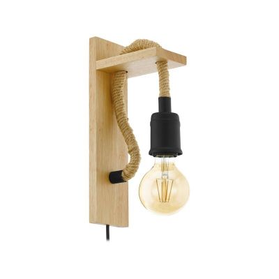 Trä vägglampa brun, Simeon, med brytare
