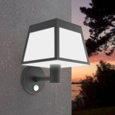 Svart utomhus vägglampa solcell plast, Imelda, 7,5W, 3000K LED, IP65
