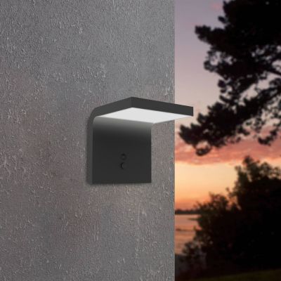 Svart utomhus vägglampa solcell plast, Huseyin, 6,5W, 4000K LED, IP65