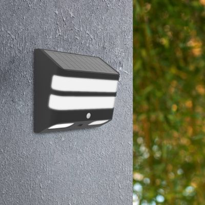 Svart utomhus vägglampa solcell plast, Hisham, 6,5W, 4000K LED, IP65