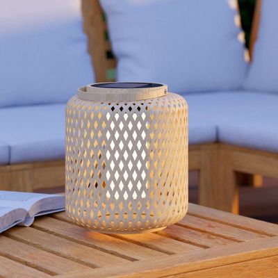 Brun solcell bordslampa utomhus trä, Hanin, 3,3W, 4000K LED, IP44, med brytare