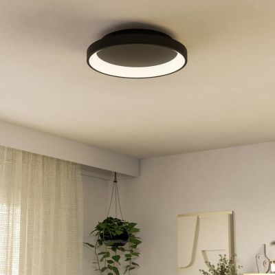 Svart modern taklampa plast, Shauni, 12W, varm till kall vit justerbar LED, met fjärrkontroll