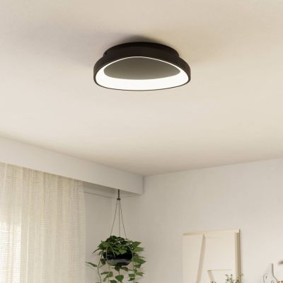 Svart modern taklampa plast, Shauni, 12W, varm till kall vit justerbar LED, met fjärrkontroll